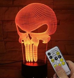 Punisher Sch?del Multi-farbige Bulbing Licht Acryl 3D Hologramm Illusion Schreibtisch Lampe