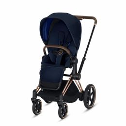 CYBEX ePriam 3-in-1 Travel System Frame in Rose Gold with Brown Details Baby Stroller â€“ Indigo Blue