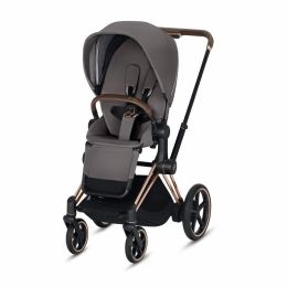 CYBEX ePriam 3-in-1 Travel System Frame in Rose Gold with Brown Details Baby Stroller â€“ Manhattan Grey