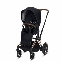 CYBEX ePriam 3-in-1 Travel System Frame in Rose Gold with Brown Details Baby Stroller â€“ Premium Black