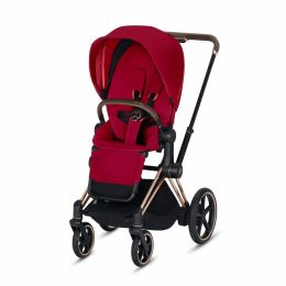 CYBEX ePriam 3-in-1 Travel System Frame in Rose Gold with Brown Details Baby Stroller â€“ True Red
