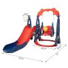 3 In 1 Slide and Swing Set with Basketball Hoop for 1-8 Years Old Children Indoor and Outdoor, Red & Blue XH