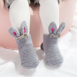 Winter Coral Fleece Baby Girls Socks Newborn Soft Cute Rabbit Baby Socks (Color: grey, Model: 1 3 years old)