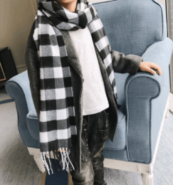 Boy, girl, scarf, bib, baby, cashmere, plaid scarf (Color: Black and white plaid, size: 32x190cm)