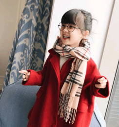 Boy, girl, scarf, bib, baby, cashmere, plaid scarf (Color: Khaki lattice, size: 32x190cm)