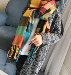 Boy, girl, scarf, bib, baby, cashmere, plaid scarf (Color: Colorful lattice, size: 32x190cm)