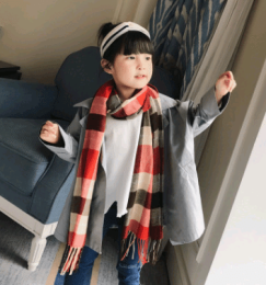 Boy, girl, scarf, bib, baby, cashmere, plaid scarf (Color: Red gray plaid, size: 32x190cm)