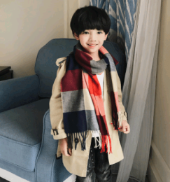 Boy, girl, scarf, bib, baby, cashmere, plaid scarf (Color: Red and blue plaid, size: 32x190cm)