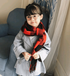 Boy, girl, scarf, bib, baby, cashmere, plaid scarf (Color: Red and black plaid, size: 32x190cm)
