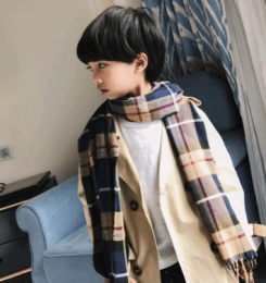 Boy, girl, scarf, bib, baby, cashmere, plaid scarf (Color: Navy plaid, size: 32x190cm)