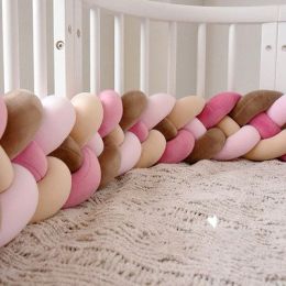Heightening Baby Braided Crib Bumpers 4 Strip Knot Long Pillow Cushion Bedding Room dector Homejoy (Color: Red pink, size: 2.2M)
