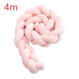 Heightening Baby Braided Crib Bumpers 4 Strip Knot Long Pillow Cushion Bedding Room dector Homejoy (Color: Pink, size: 4m)