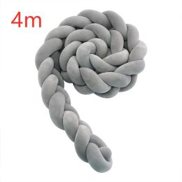 Heightening Baby Braided Crib Bumpers 4 Strip Knot Long Pillow Cushion Bedding Room dector Homejoy (Color: grey, size: 4m)