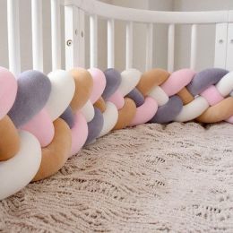 Heightening Baby Braided Crib Bumpers 4 Strip Knot Long Pillow Cushion Bedding Room dector Homejoy (Color: Pink purple, size: 2.2M)