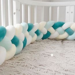 Heightening Baby Braided Crib Bumpers 4 Strip Knot Long Pillow Cushion Bedding Room dector Homejoy (Color: White green, size: 3.6M)