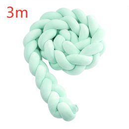 Heightening Baby Braided Crib Bumpers 4 Strip Knot Long Pillow Cushion Bedding Room dector Homejoy (Color: GREEN, size: 3m)