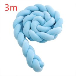 Heightening Baby Braided Crib Bumpers 4 Strip Knot Long Pillow Cushion Bedding Room dector Homejoy (Color: Blue, size: 3m)