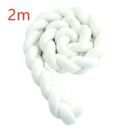 Heightening Baby Braided Crib Bumpers 4 Strip Knot Long Pillow Cushion Bedding Room dector Homejoy (Color: White, size: 2m)