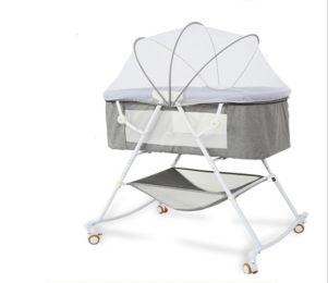 Crib newborn multifunctional comfort baby baby portable baby shaker foldable European cradle bed Homejoy (Color: White gray)