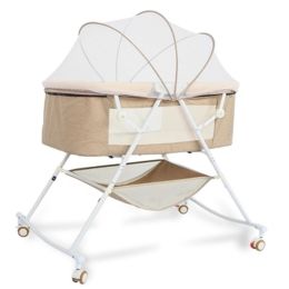 Crib newborn multifunctional comfort baby baby portable baby shaker foldable European cradle bed Homejoy (Color: White coffee)
