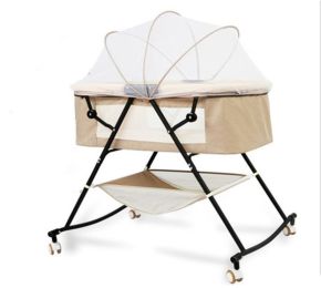 Crib newborn multifunctional comfort baby baby portable baby shaker foldable European cradle bed Homejoy (Color: Khaki)