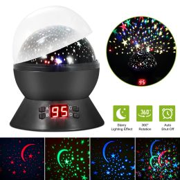 LED Projector Lamp Kids Night Light Star Moon Projection Night Lamp 360 Degree Rotation Timer (Color: black)