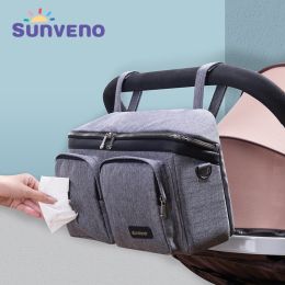 SUNVENO Universal Stroller Organizer Super Large Capacity, 2-in-1 Baby Stroller Organizer Waterproof Insulated Cup Holder Inside, Shoulder Bag & Strol (Color: GRAY, size: L)