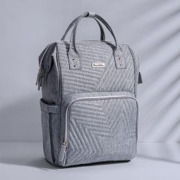 Sunveno Fashion Diaper Bag Backpack Quilted Large Mum Maternity Nursing Bag Travel Backpack Stroller Baby Bag Nappy Baby Care (Color: GRAY)