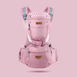 SUNVENO Ergonomic Baby Carrier Infant Baby Hipseat Waist Carrier Front Facing Ergonomic Kangaroo Sling for Baby Travel 0-36M (Color: Pink)