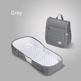 SUNVENO Baby Portable Bed Bag Foldable Newborn Travel Crib Carry-on Nest Bed Diaper Bag Bed for Baby 0-6M (Color: grey)