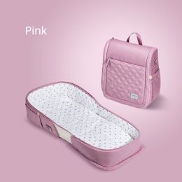 SUNVENO Baby Portable Bed Bag Foldable Newborn Travel Crib Carry-on Nest Bed Diaper Bag Bed for Baby 0-6M (Color: Pink)