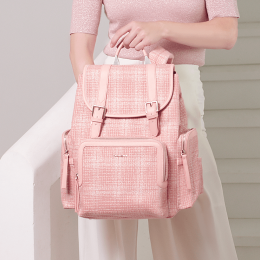 SUNVENO Diaper Bag Backpack, Baby Changing Bag Nappy Tweed Baby Diaper Bags Multifunction Waterproof for Travel (Color: Pink)