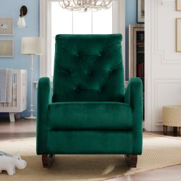 Baby Room High Back Rocking Chair Nursery Chair , Comfortable Rocker Fabric Padded Seat ,Modern High Back Armchair (Color: GREEN)