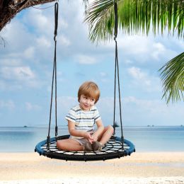 40 Inch Spider Web Round Rope Swing with Adjustable Ropes, 2 Carabiners (Blue & black) (Color: Blue & Black)