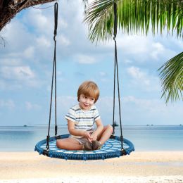 40 Inch Spider Web Round Rope Swing with Adjustable Ropes, 2 Carabiners (Blue & black) (Color: as pic)