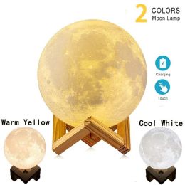 LED Night Light 3D Print Moon Lamp Rechargeable Color Change 3D Light Touch Moon Lamp Children Lights Night Lamp for Home (Color: 2 colors, size: 15cm)